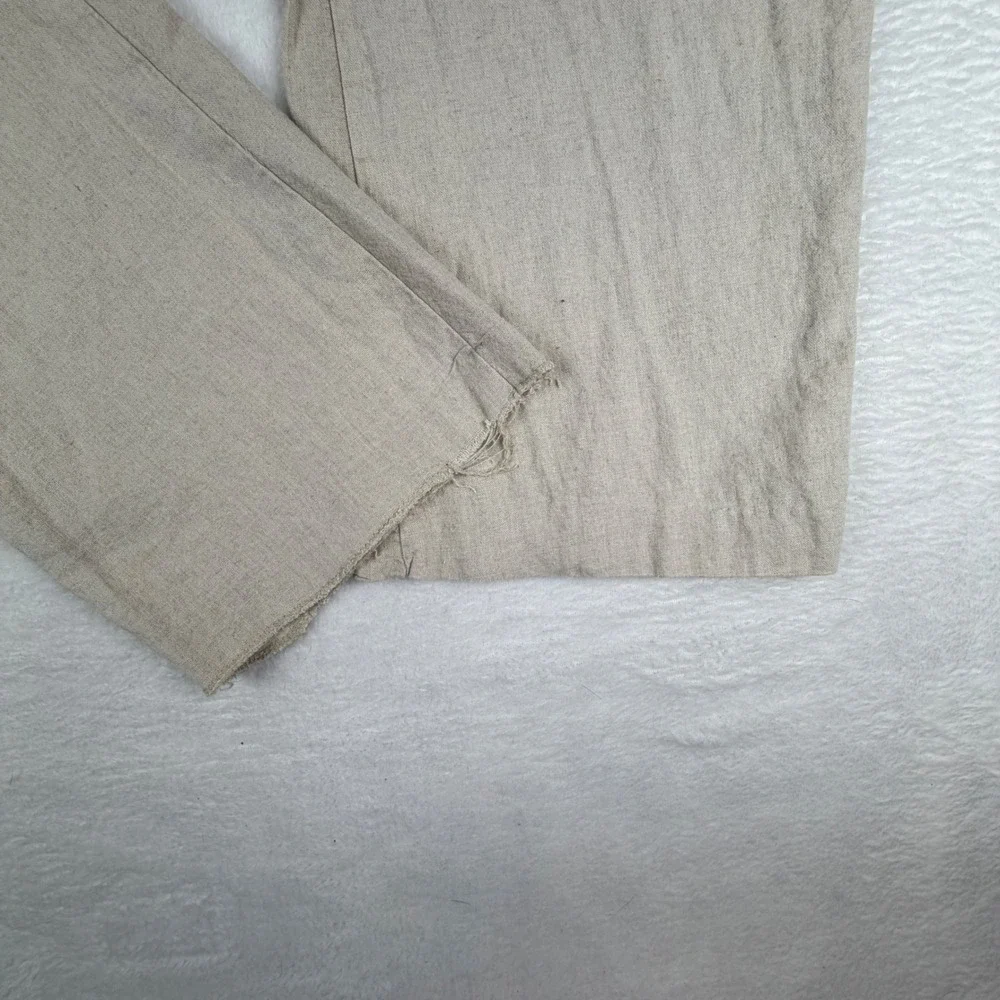 Zara Pants Women S Beige Linen Blend Wide Leg Drawstring Elastic Waist Casual